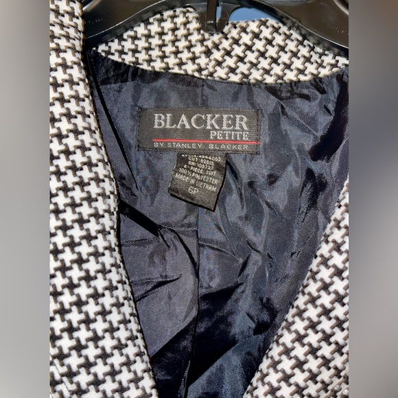 Blacker Petite by Stanley Blacker Womens Black & White Checkered Blazer. Size 6P - Picture 5 of 6